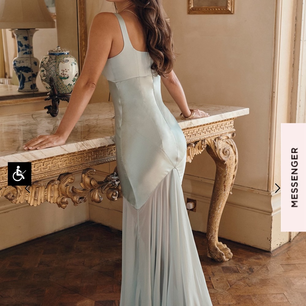 House of CB Vittoria Paneled Satin and Chiffon Gown Pistachio Green